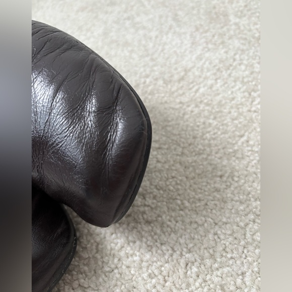 Massimo Dutti Dark Brown Leather Mary Jane Flats Square Toe Minimalist Shoe - Picture 9 of 11